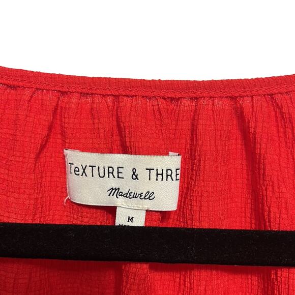 Madewell Red Texture & Thread Peasant Short puff sleeve Top size medium - Picture 6 of 8